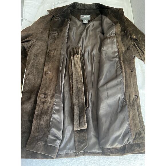 VTG Suede Leather Jacket Chocolate Brown Boho Chic timeless Classic belt Size XL - Picture 7 of 10